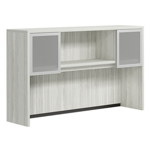 CLAHU3002- Hutch with 2 Silver Frame Glass Doors- Silver Birch/Silver Glass