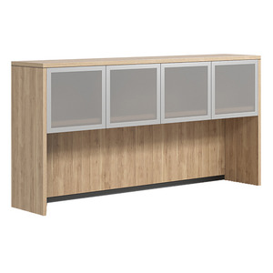 CLAHU1004- Hutch with 4 Silver Frame Glass Doors- Aspen/Silver Glass