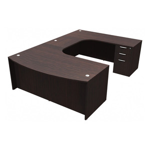 CLAUD1009R- Right-handed Classic U-Shape Bowfront Executive Workstation 71" W x 108" D with Box/Box/File Pedestal- Espresso