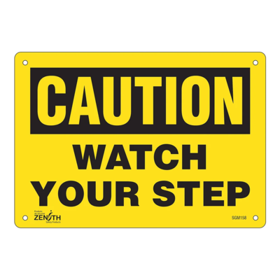 Watch Your Step Sign - 7" x 10" - Plastic - English