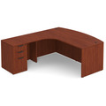 Classic L-Shape Bowfront Workstation 83" x 71" with Left Hand Return and Box/Box/File Pedestal - Cherry