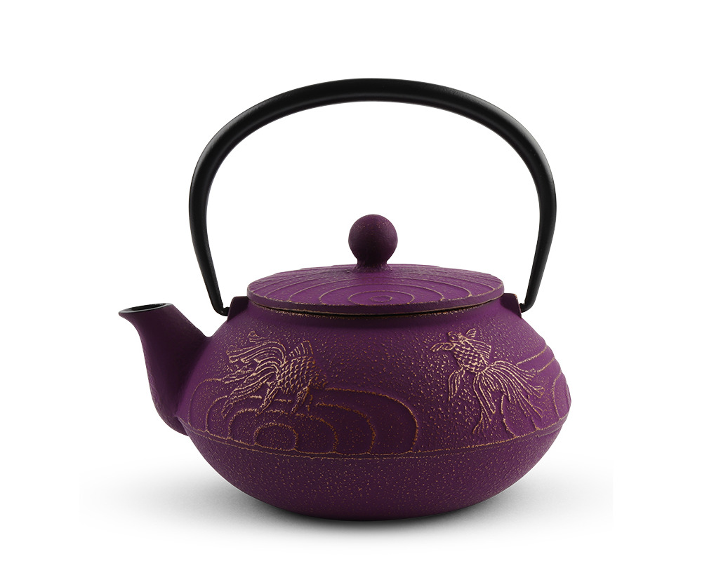 Teapot Cast Iron Purple Goldfish