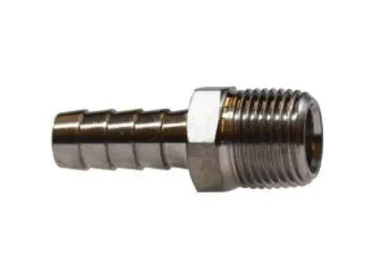 Straight Adapter, 3/8-in Hose Barbed x 1/4-in MIP, Stainless Steel