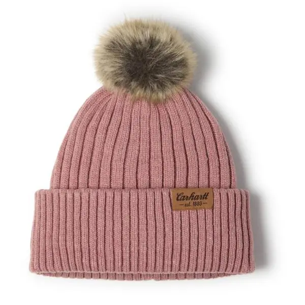 CARHARTT 107103 - Women's Knit Faux Fur Pom-Pom Beanie - Rose Tint Neptune