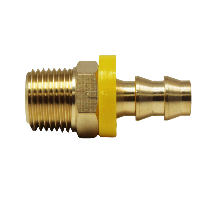 Polyurethane Brass Hose End (3/8" Push On Barb, 3/8" Male NPT) Bulk Packed