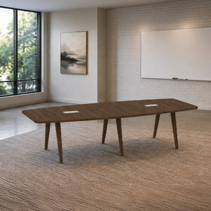 SIGBS4237N-WOOD - 10 ft. Boat Shape Signature Conference Table With Wood VA Legs