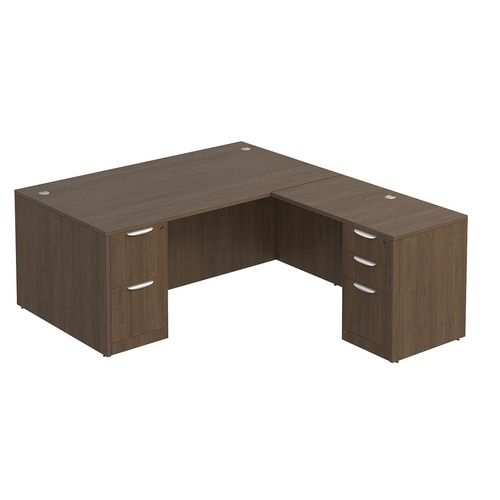 Classic L-Shape Desk 78" x 71" with 2 Full Pedestals - Modern Walnut
