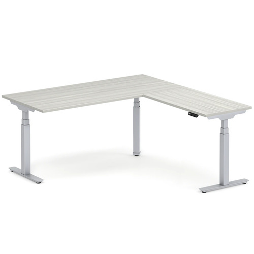 Enhance Electric Height-Adjustable L-Shape Desk 72" X 72" - Silver Birch with Silver Base