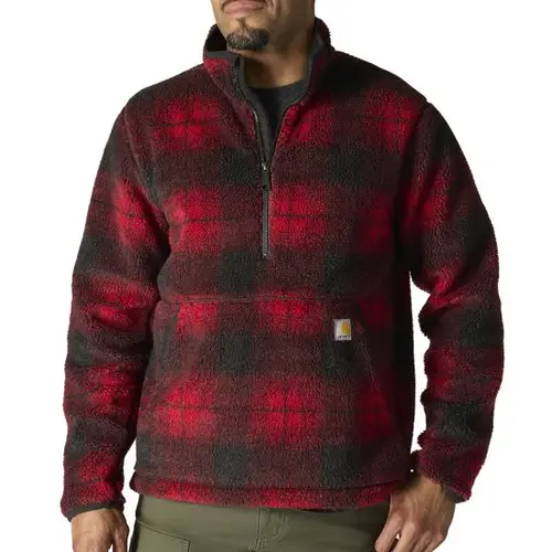 CARHARTT 106443 - Men's Loose Fit Fleece Pullover - Industry Red Ombre Plaid