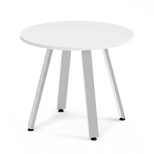 Signature Round Meeting Table 36" - White with Silver Metal Legs