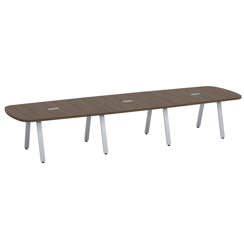 Signature Arena Conference Table 14 Foot - Modern Walnut with Silver Metal Legs