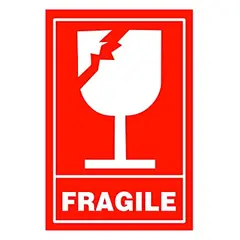 2.5 X 4" SQUARE CUT, BROWN KRAFT LABEL, PRINTED WITH FRAGILE SYMBOL