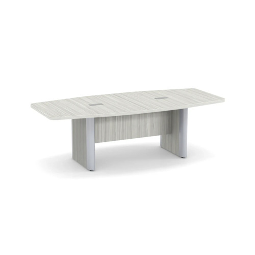Classic Plus Boat-Shape Conference Table 8 Ft - Silver Birch with Silver Metal Accents (2 Grommets)