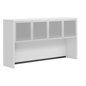 CLAHU2004- Hutch with 4 Silver Frame Glass Doors- White/Silver Glass