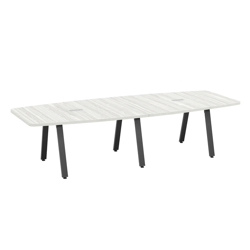 Signature Boat-Shape Conference Table 10 Foot - Silver Birch with Black Metal Legs