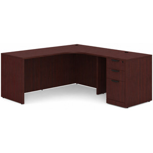 CLALD1005R- Right-Handed Classic L-Shape Workstation 66" W x 24" D with 42" Return and Box/Box/File Pedestal- Mahogany