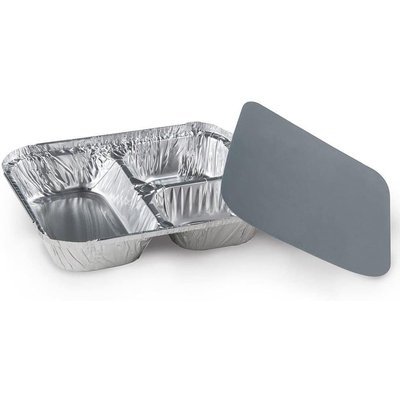 3-Compartment Oblong Aluminum Containers w/Foil Board Lids