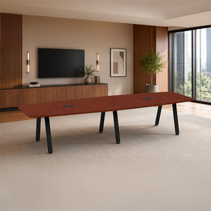 SIGBS4238N-METAL - 12 ft. Boat Shape Signature Conference Table With Metal VA Legs