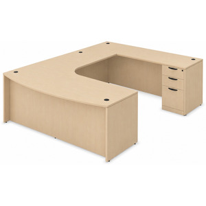 CLAUD1012R- Right-Handed Classic U-Shape Bowfront Executive Workstation 71" W x 107" D with Box/Box/File Pedestal- Maple