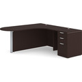 Classic L-Shape Bullet Workstation 77" x 71" with Right Hand Return and Box/Box/File Pedestal - Espresso with Silver Post Finish
