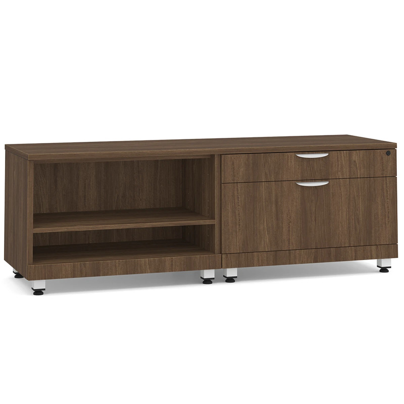 Elements Storage Cabinet and Bookshelf Credenza - Modern Walnut with White Riser