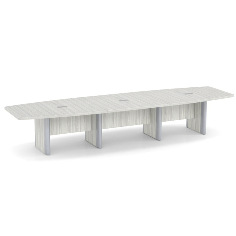 Classic Plus Boat-Shape Conference Table 14 Ft - Silver Birch with Silver Metal Accents (3 Small Grommets)