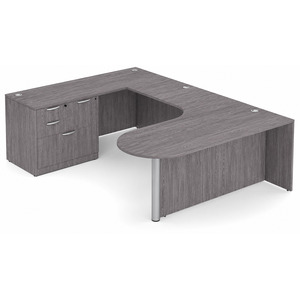 CLAUD1007L Executive Bullet U-Shape Typical 71" X 101" Desk- Newport Grey/Silver