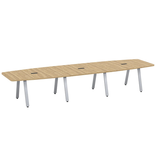Signature Boat-Shape Conference Table 14 Foot - Aspen with Silver Metal Legs