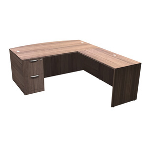 CLALD1012- Bowfront L-Shape Desk 71" W x 41" D with 47" Return and File/File Pedestal- Modern Walnut