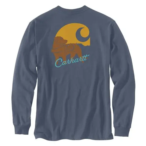 CARHARTT 107042 - Loose Fit Heavyweight Long-Sleeve Pocket Dog Graphic T-Shirt - Bluestone