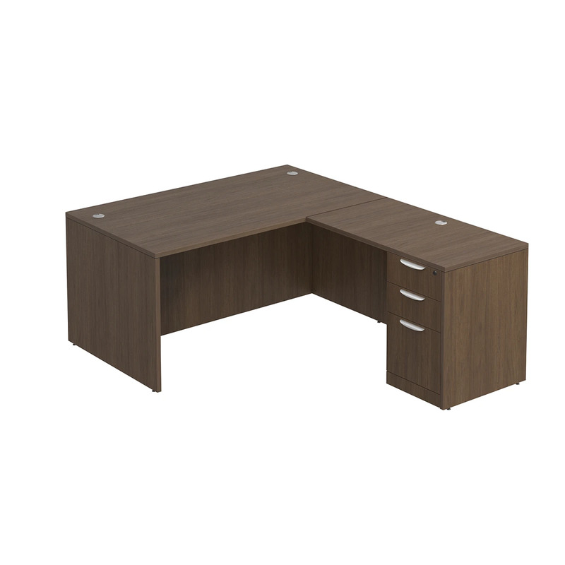 Classic L-Shape Desk 72" x 60" with Box/Box/File Pedestal - Modern Walnut