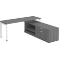 Elements L-Shape Workstation 71" x 72" x 30"D with Storage Credenza - Newport Grey with White Legs