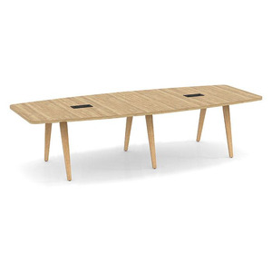 10ft Boat Shape, Signature Conference Table: Natural Wood Leg, Black Mount, Aspen Top