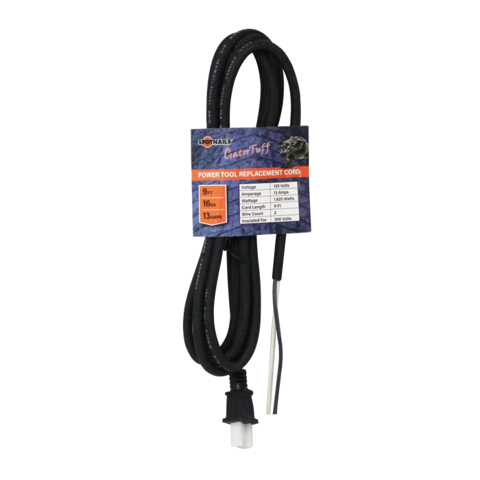 Replacement Power Tool Cord (16GA, 2 Wire, 9 Ft)