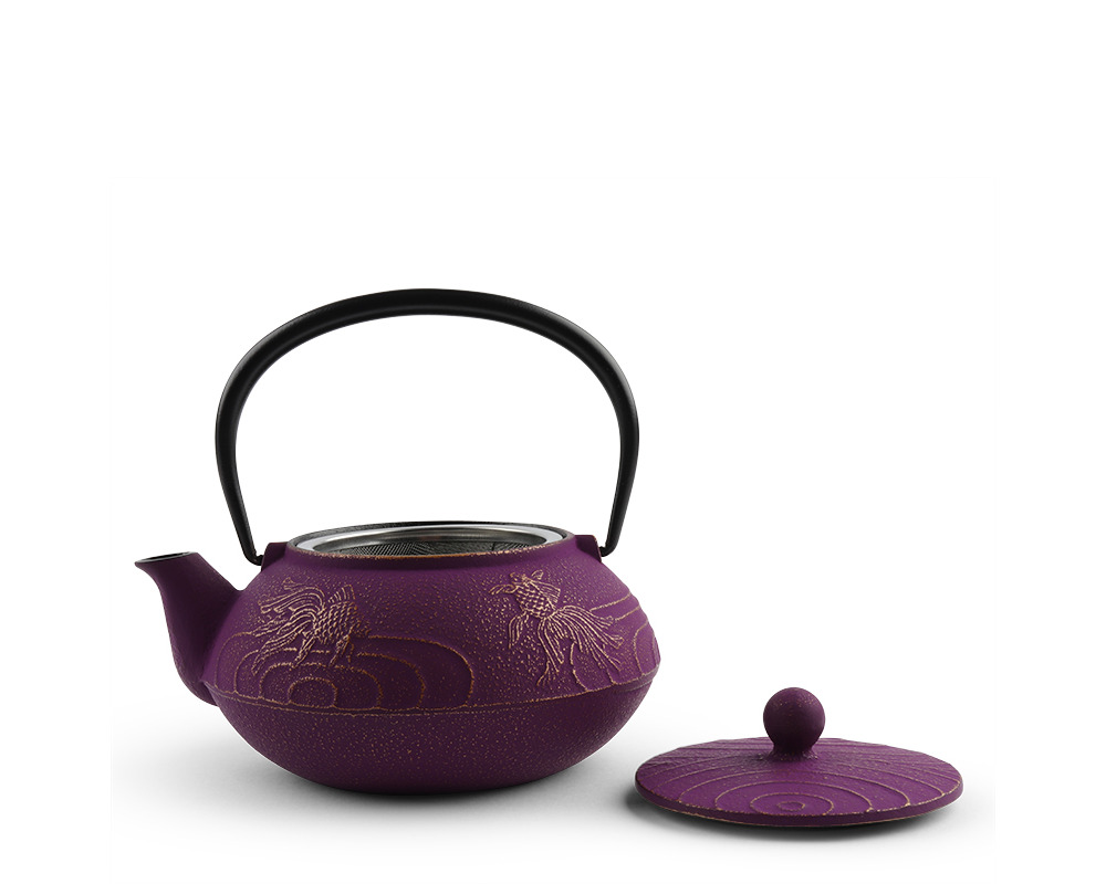 Teapot Cast Iron Purple Goldfish