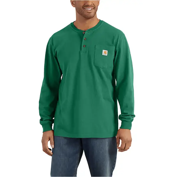 CARHARTT K128 - Loose Fit Heavyweight Pocket Long Sleeve Henley T-Shirt - North Woods Heather