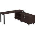 Elements L-Shape Workstation 71" x 72" x 30"D with Personal Storage Credenza - Espresso with Black Legs