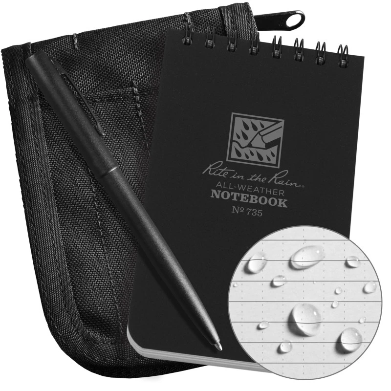 Rite in the Rain No. 735B-KIT with black No. 735 notebook, black C935B cover, and No. 97 pen