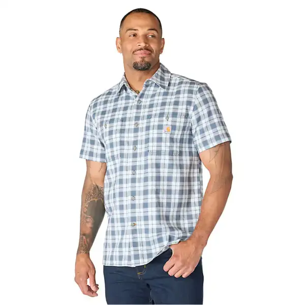 CARHARTT 107272 - M Bozeman Relaxed SS Plaid Shirt - Iron Blue