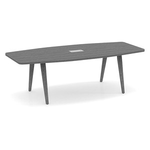  8ft Boat Shape, Signature Conference Table: Newport Gray Wood Leg, Black Mount, Newport Gray Top