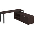 Elements L-Shape Workstation 71" x 72" x 30"D with Storage Credenza - Espresso with Black Legs