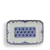 Plate Rectangle Blue & White Arabesque