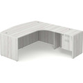 Classic L-Shape Bowfront Workstation 83" x 71" with Right Hand Return and Box/File Pedestal - Silver Birch