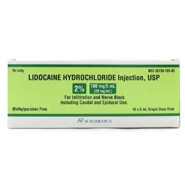 Lidocaine 2%, 20mg/ml Vial SDVPF, 10pk NDC 55150016505
