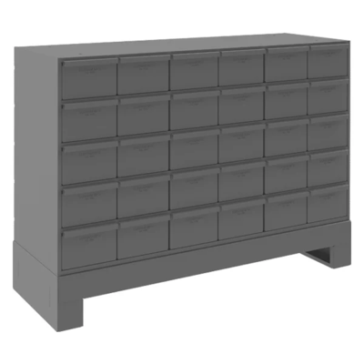 Drawer Cabinet - Steel - With Base - 34-1/8" x 12-1/4" x 26-7/8" - 30 Drawer - Grey