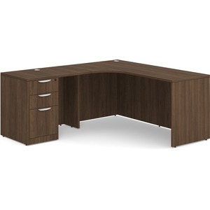 CLALD1005L- Left-Handed Classic L-Shape Workstation 66" W x 24" D with 42" Return and Box/Box/File Pedestal- Modern Walnut