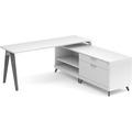 Signature L-Shape Desk 71" x 72" - White with Newport Grey Legs and Silver Hardware