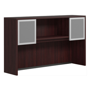 CLAHU3002- Hutch with 2 Silver Frame Glass Doors- Mahogany/Silver Glass