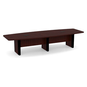 12ft Boat Shape, accent base Conference Table: MAHOGANY w/BLACK 