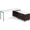Elements L-Shape Workstation 71" x 72" x 24"D with Personal Storage Credenza - Espresso with White Top and with Silver Legs